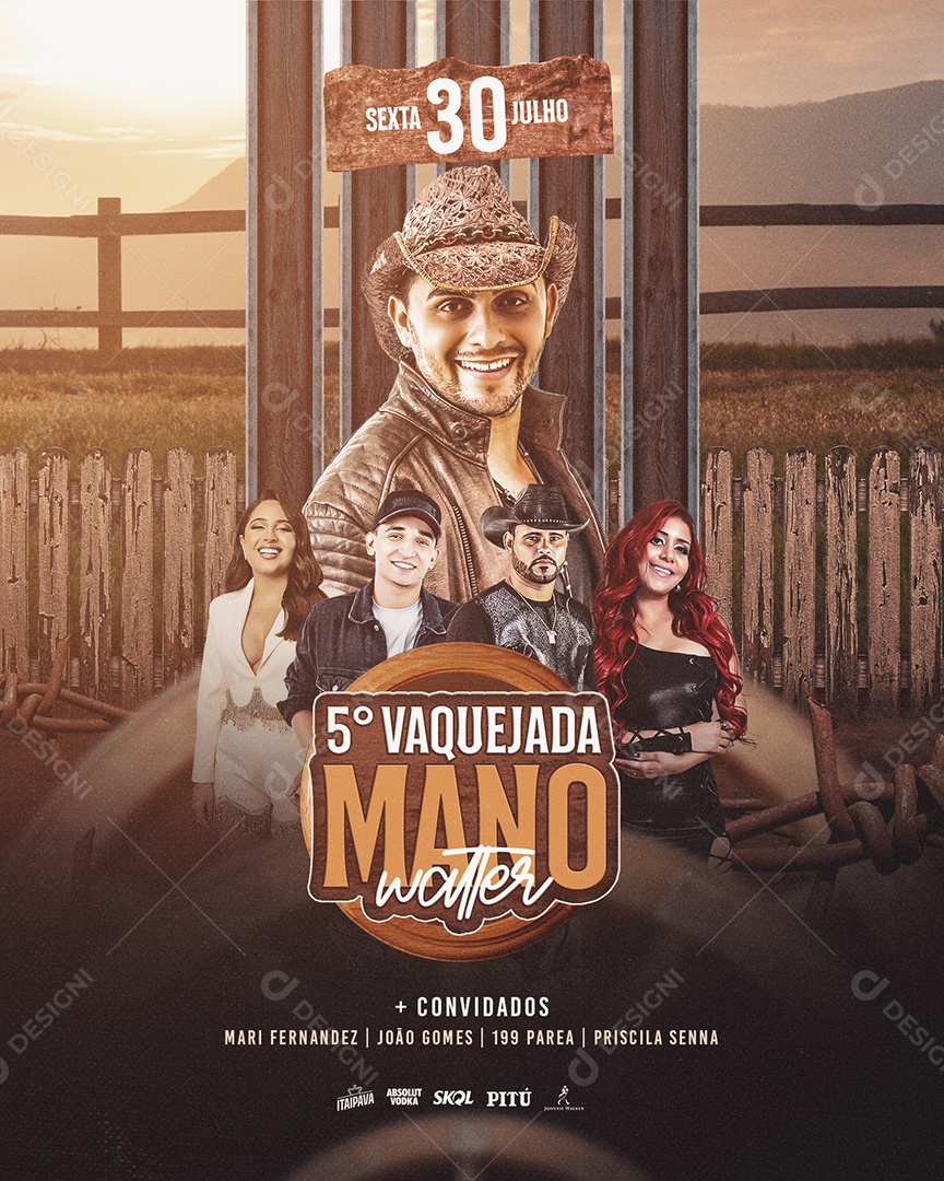 Post Feed Flyer Evento 5 Vaquejada Mano Walter Social Media PSD Editável