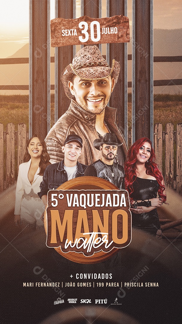 Post Story Flyer Evento 5 Vaquejada Mano Walter Social Media PSD Editável