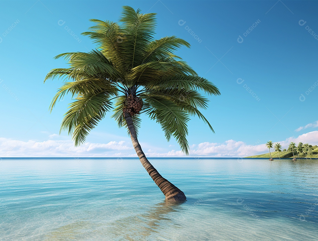 Coqueiro á beira-mar em um dia ensolarado.