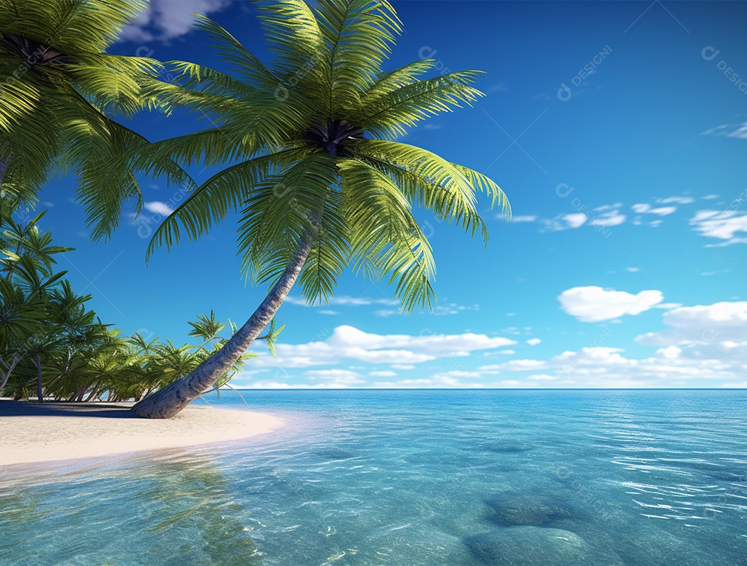 Coqueiro á beira-mar em um dia ensolarado.