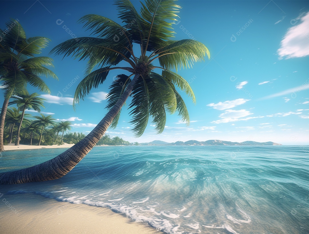 Coqueiro á beira-mar em um dia ensolarado.