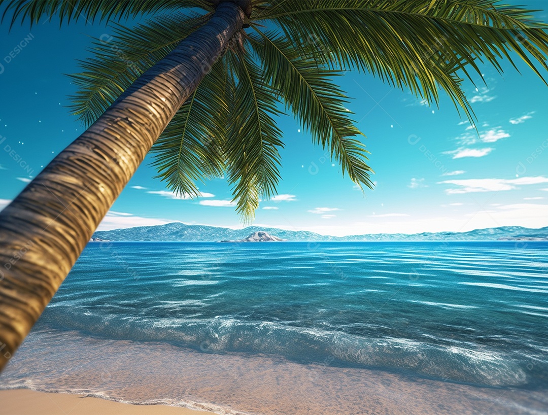 Coqueiro á beira-mar em um dia ensolarado.