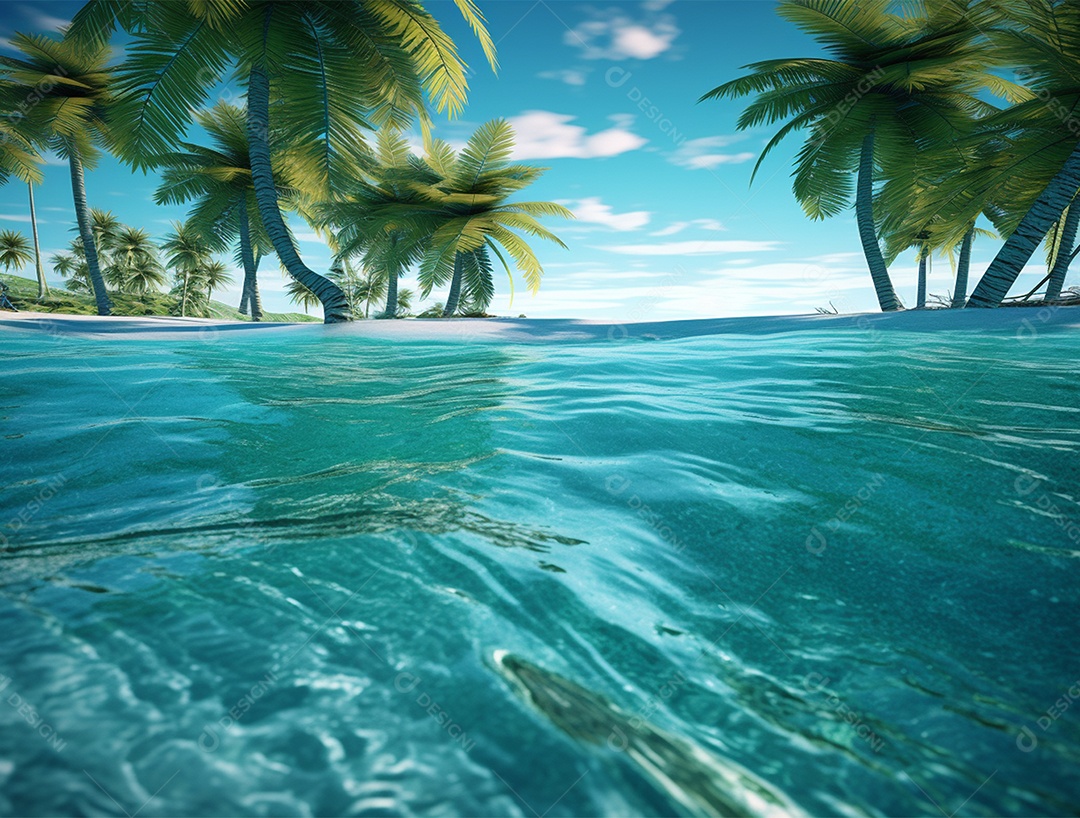 Coqueiro á beira-mar em um dia ensolarado.