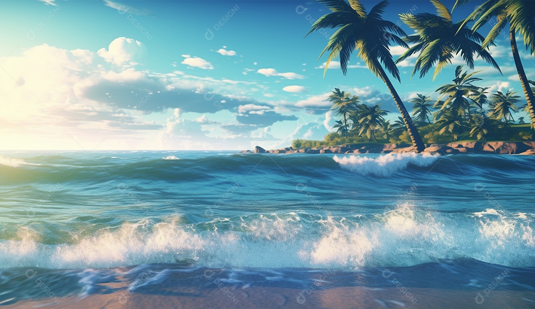 Coqueiro á beira-mar em um dia ensolarado.