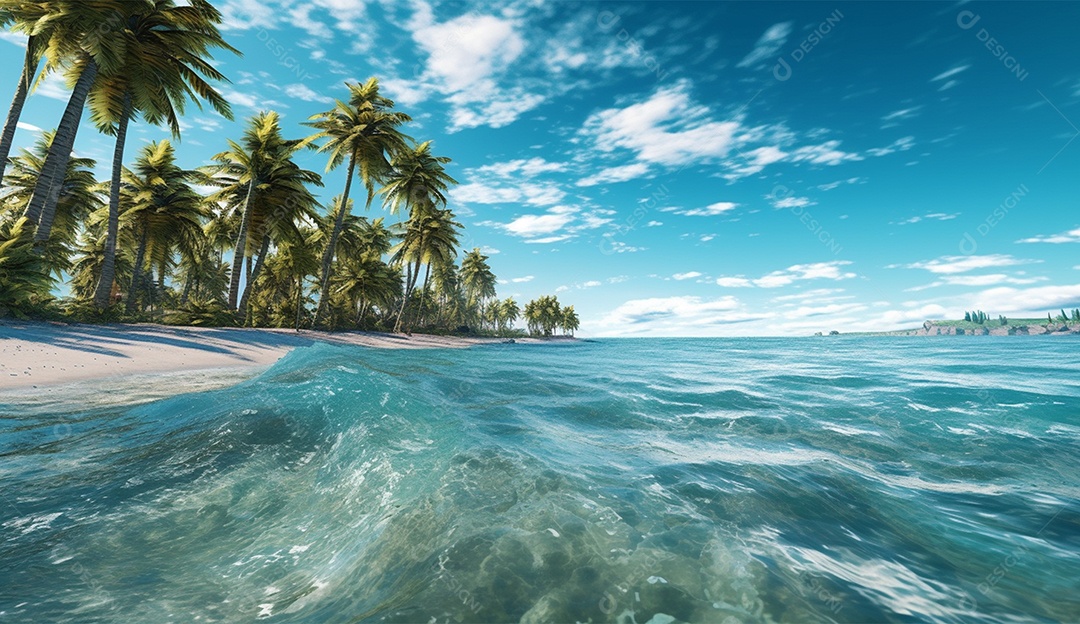 Coqueiro á beira-mar em um dia ensolarado.