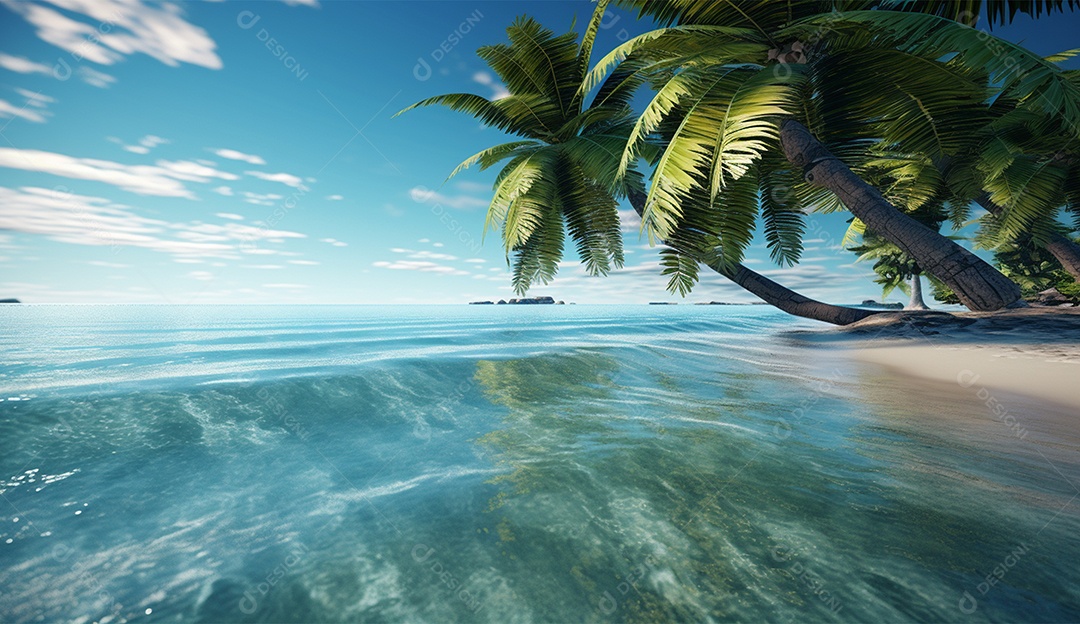 Coqueiro á beira-mar em um dia ensolarado.