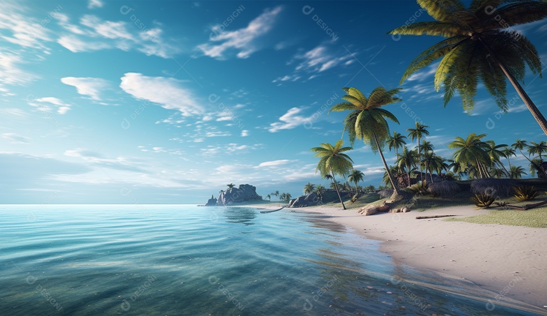 Coqueiro á beira-mar em um dia ensolarado.