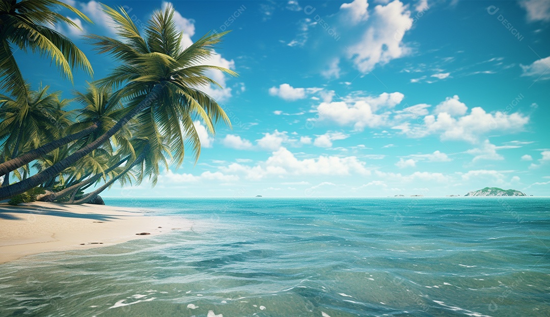 Coqueiro á beira-mar em um dia ensolarado.