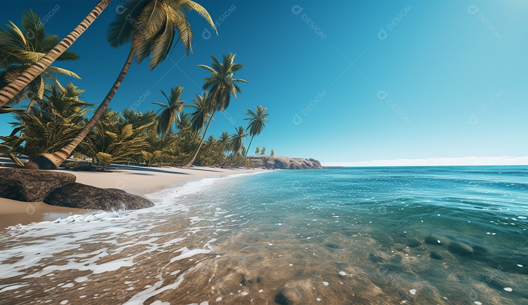 Coqueiro á beira-mar em um dia ensolarado.