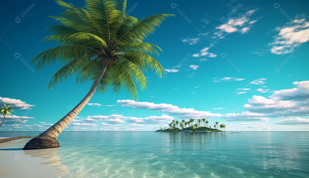 Coqueiro á beira-mar em um dia ensolarado.