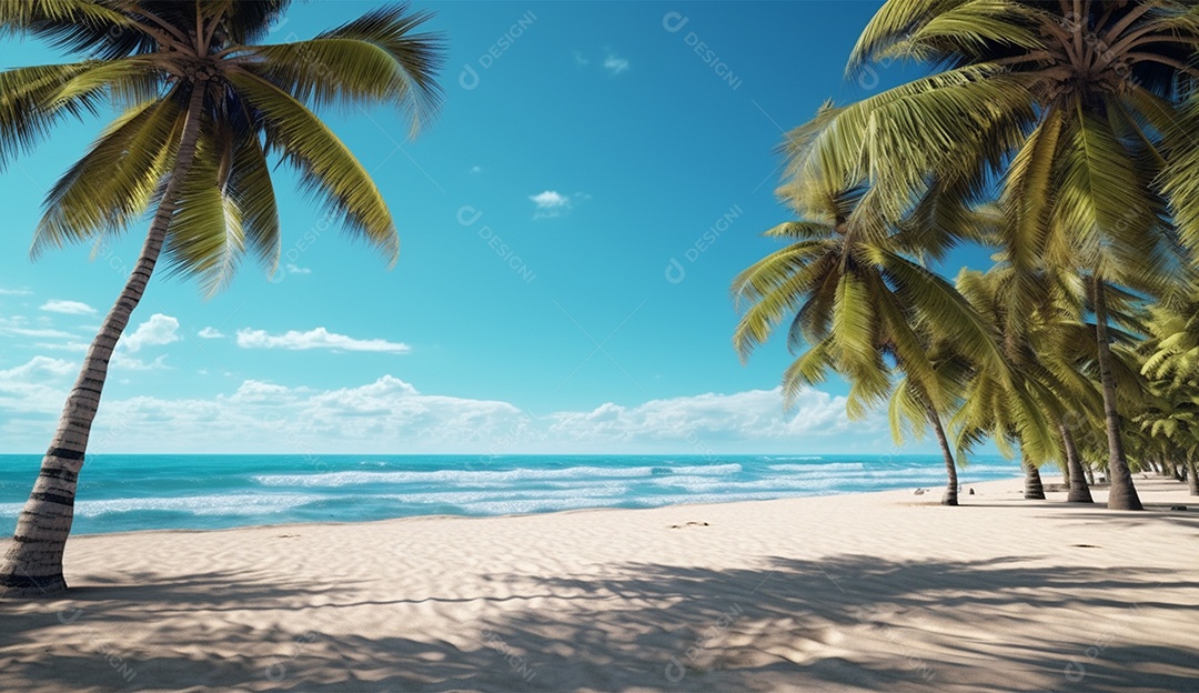 Coqueiro á beira-mar em um dia ensolarado.