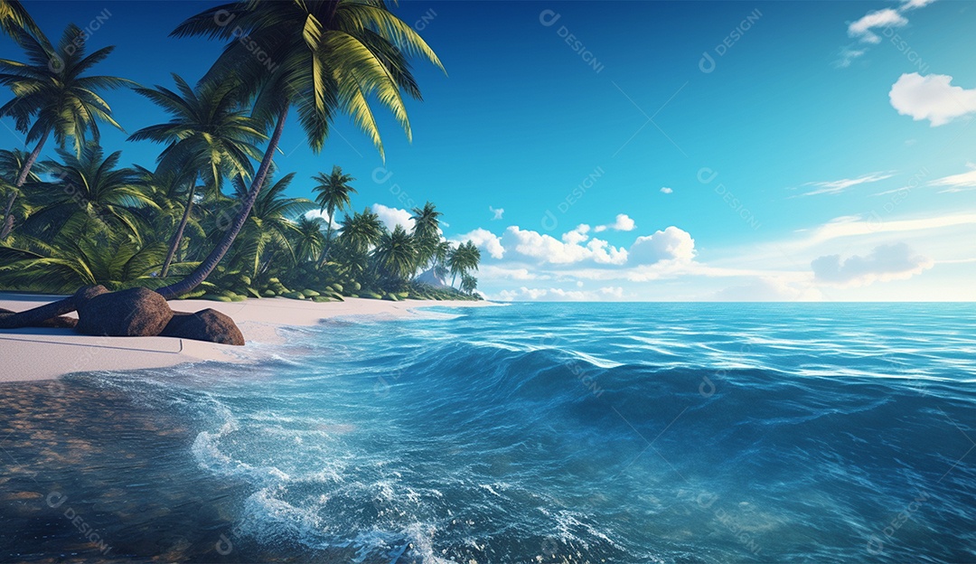 Coqueiro á beira-mar em um dia ensolarado.