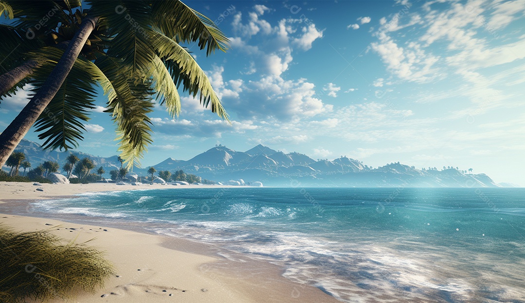 Coqueiro á beira-mar em um dia ensolarado.