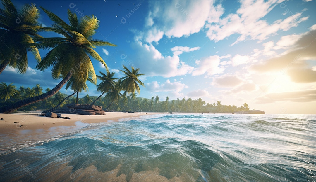 Coqueiro á beira-mar em um dia ensolarado.