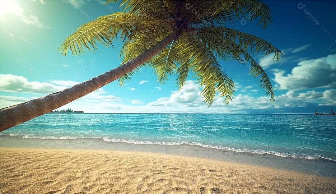 Coqueiro á beira-mar em um dia ensolarado.