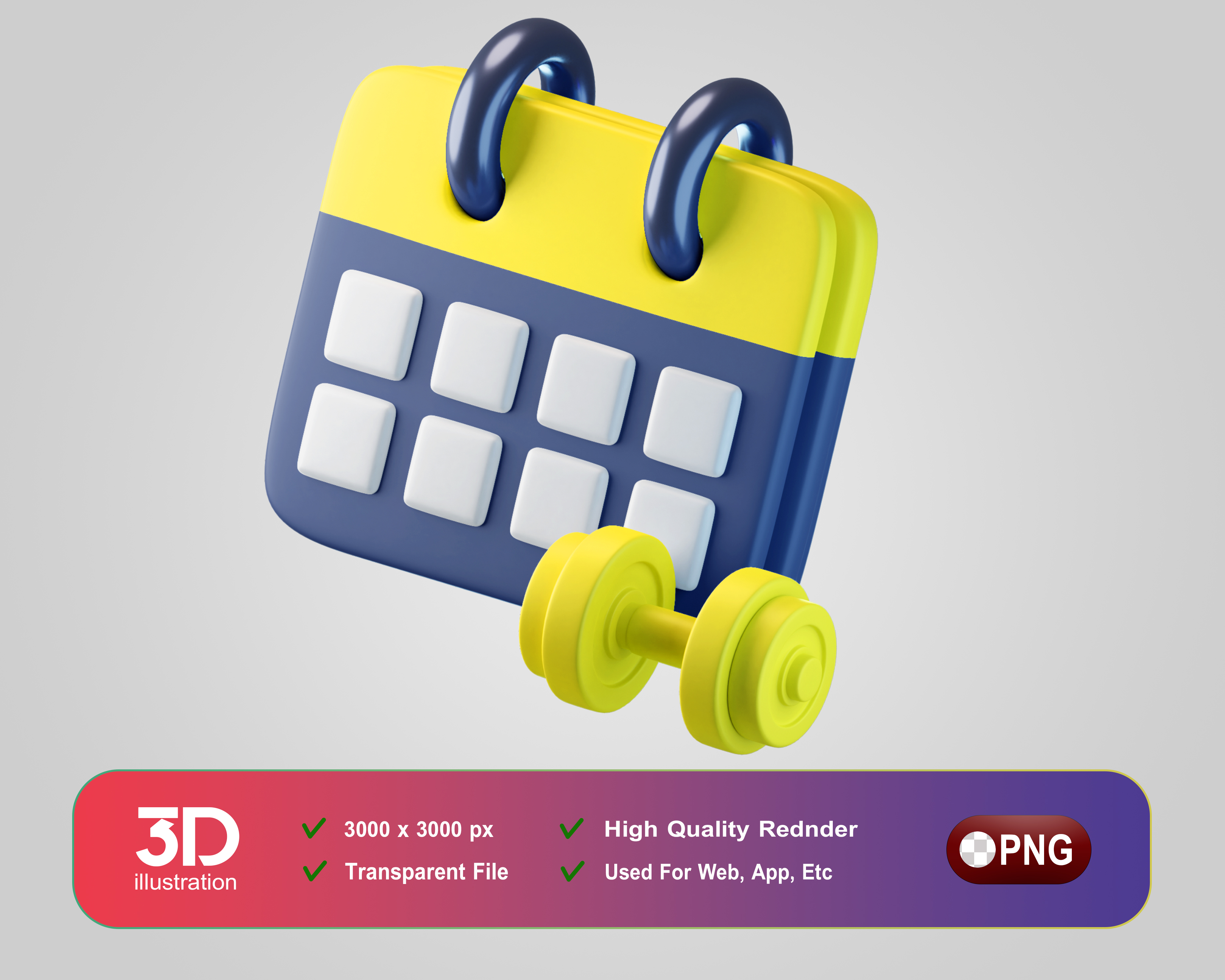 Calendário Elemento 3D De Academia Para Composição PSD