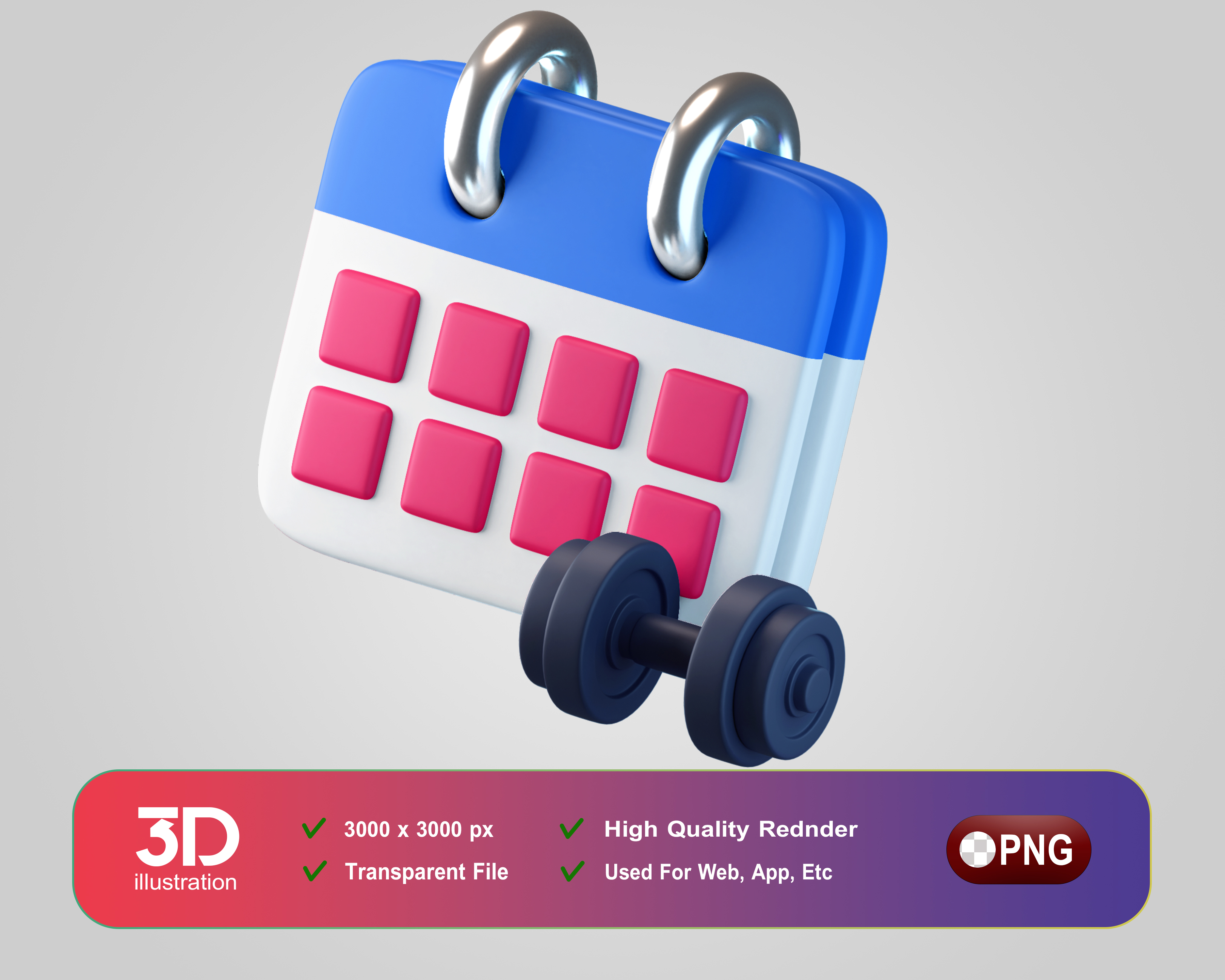 Calendário Elemento 3D De Academia Para Composição PSD