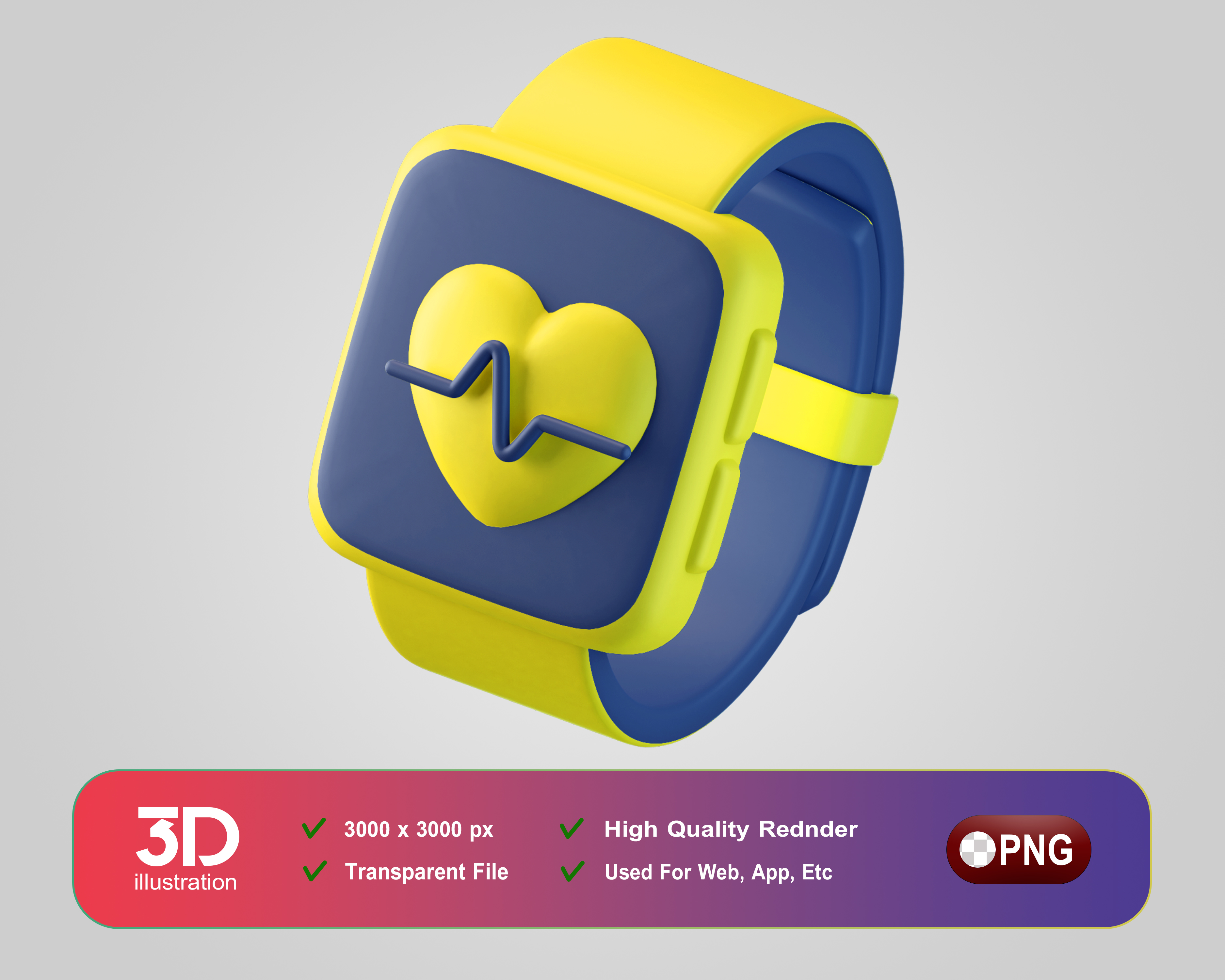 Batimentos Cardíacos No Smartwatch Elemento 3D Para Composição PSD