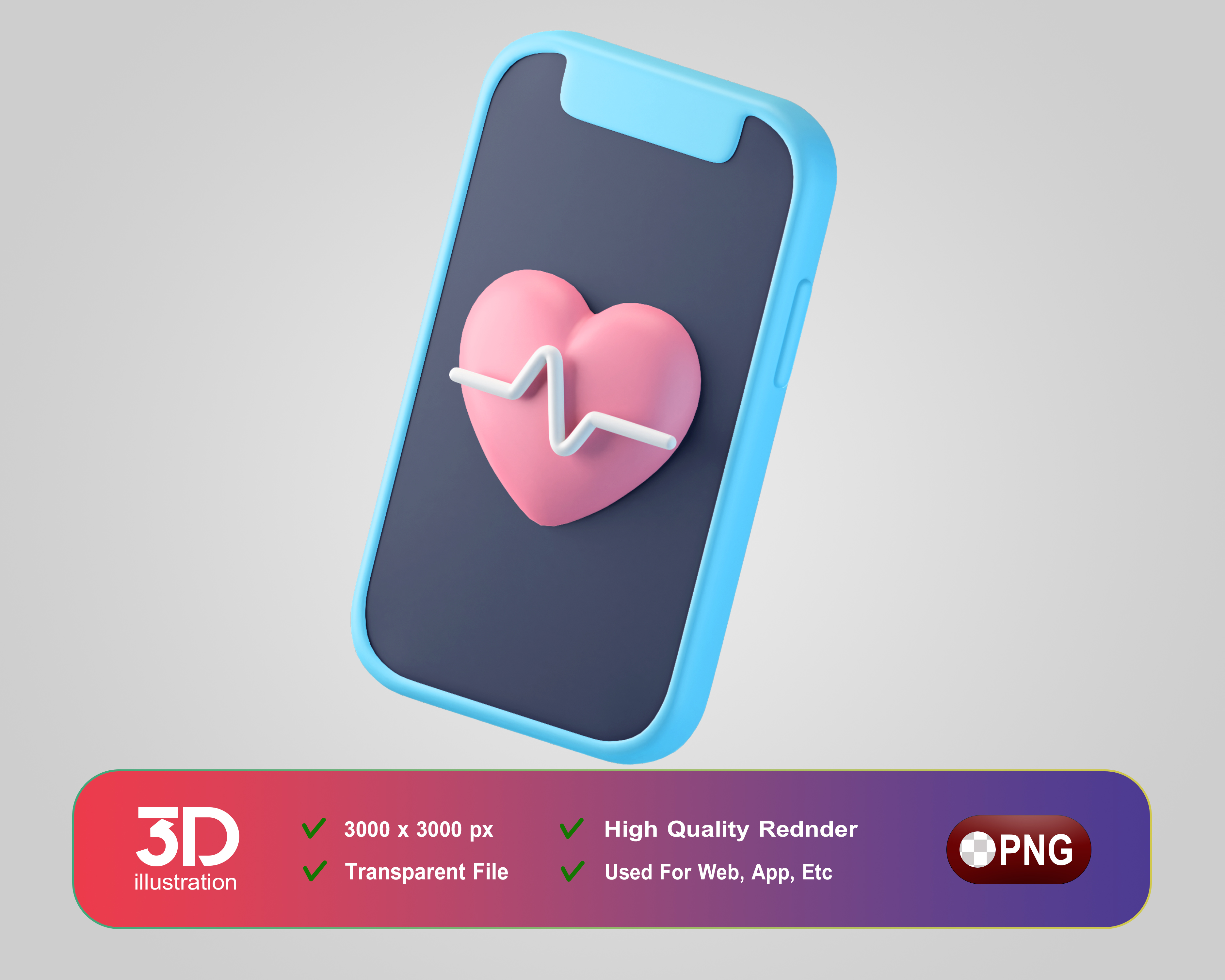 Batimentos Cardíacos No Smartfone Elemento 3D Para Composição PSD