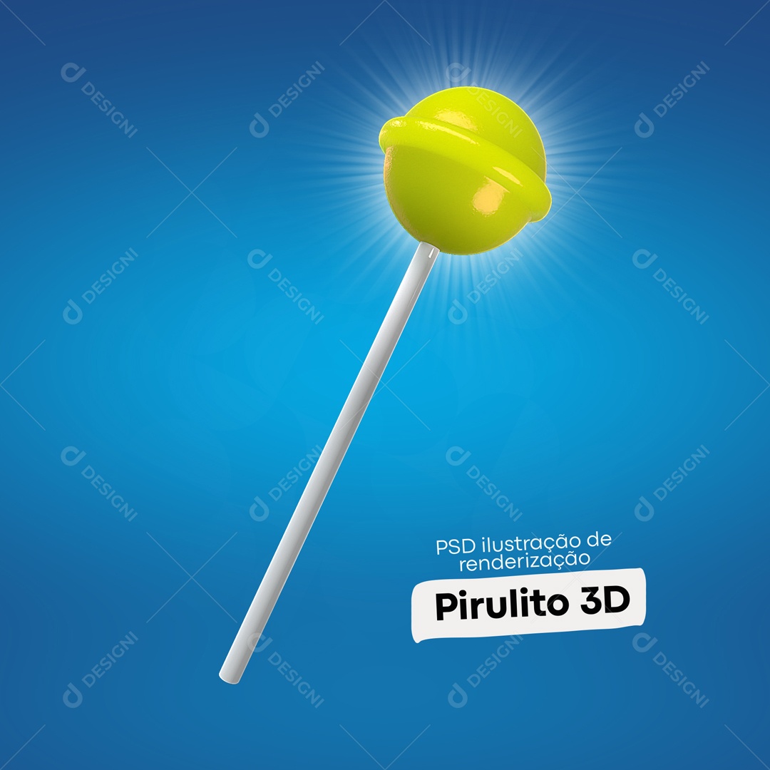 Elemento 3D Pirulito AmareloPara Composição PSD