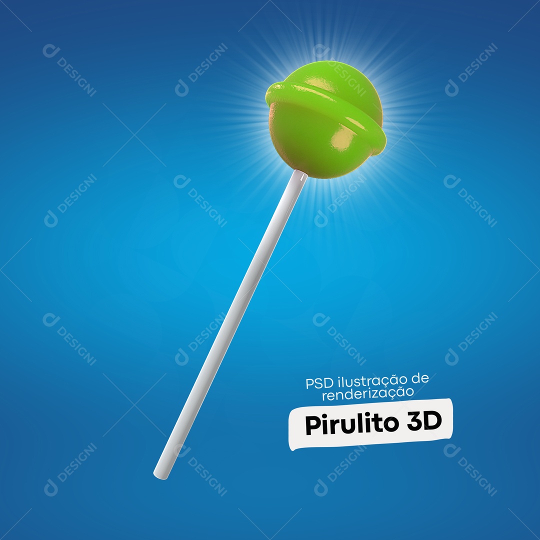 Elemento 3D Pirulito Verde Para Composição PSD