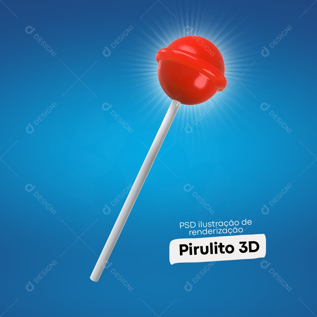 Elemento 3D Pirulito Vermelho Para Composição PSD