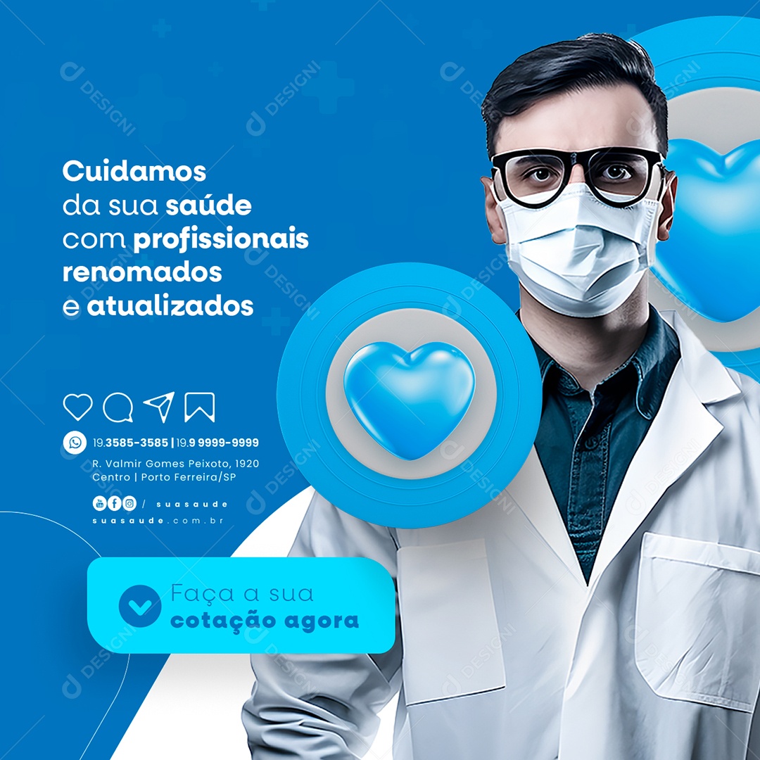 Cuidamos Da Sua Saúde Com Profissionais Renomados Convênio Médico Social Media PSD Editável