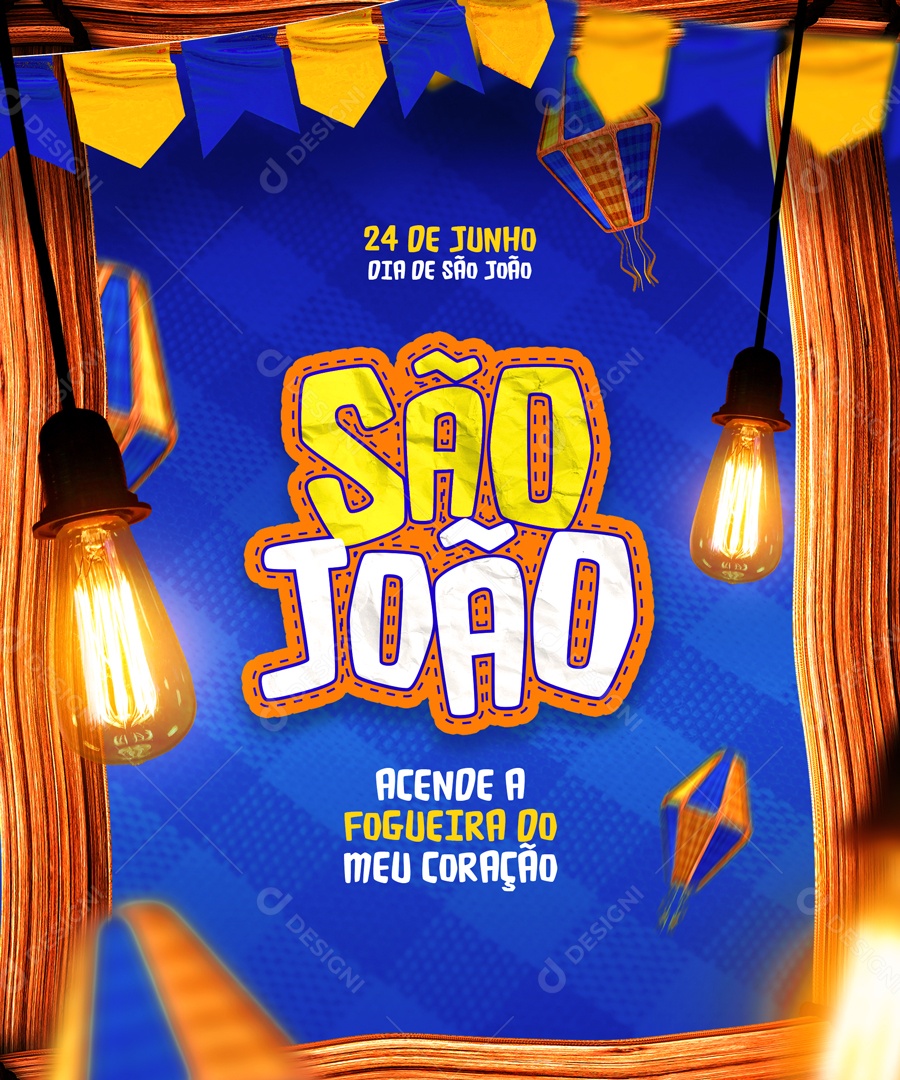 São João Acende a Fogueira no Meu Coração Social Media PSD Editável