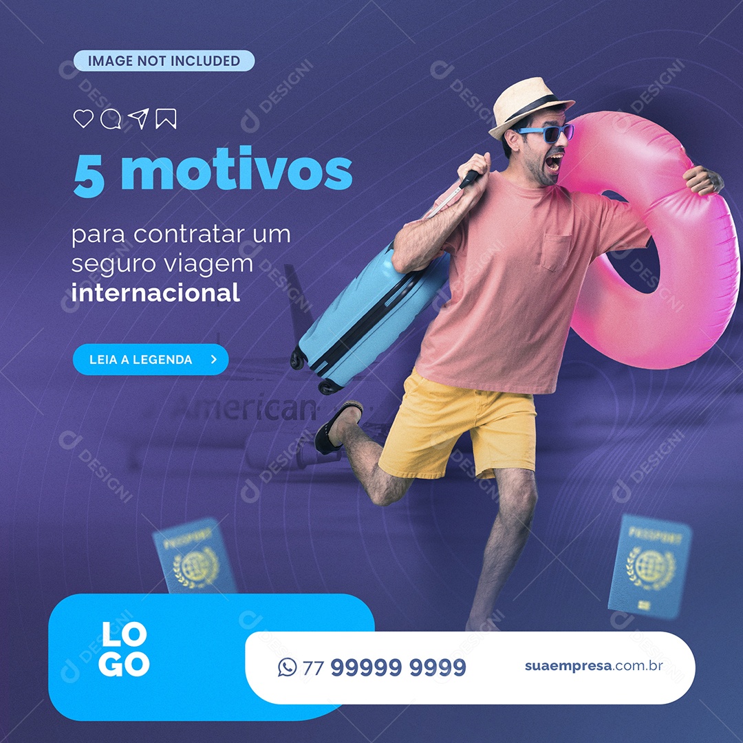 5 motivos Para contratar um Seguro Viagem Internacional Social Media PSD Editável