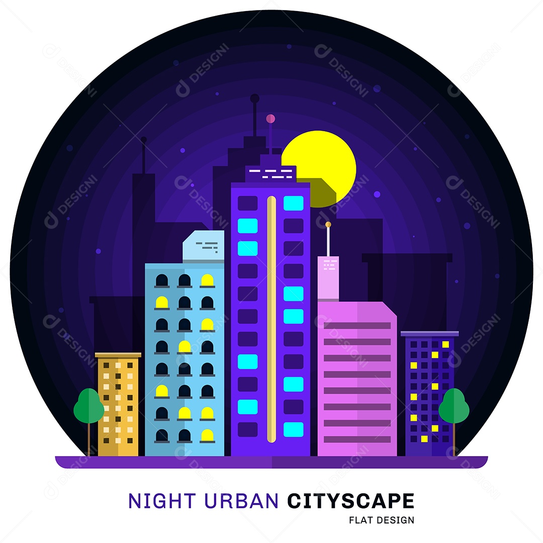 Paisagem Urbana Noturna Desenhos Vetor EPS