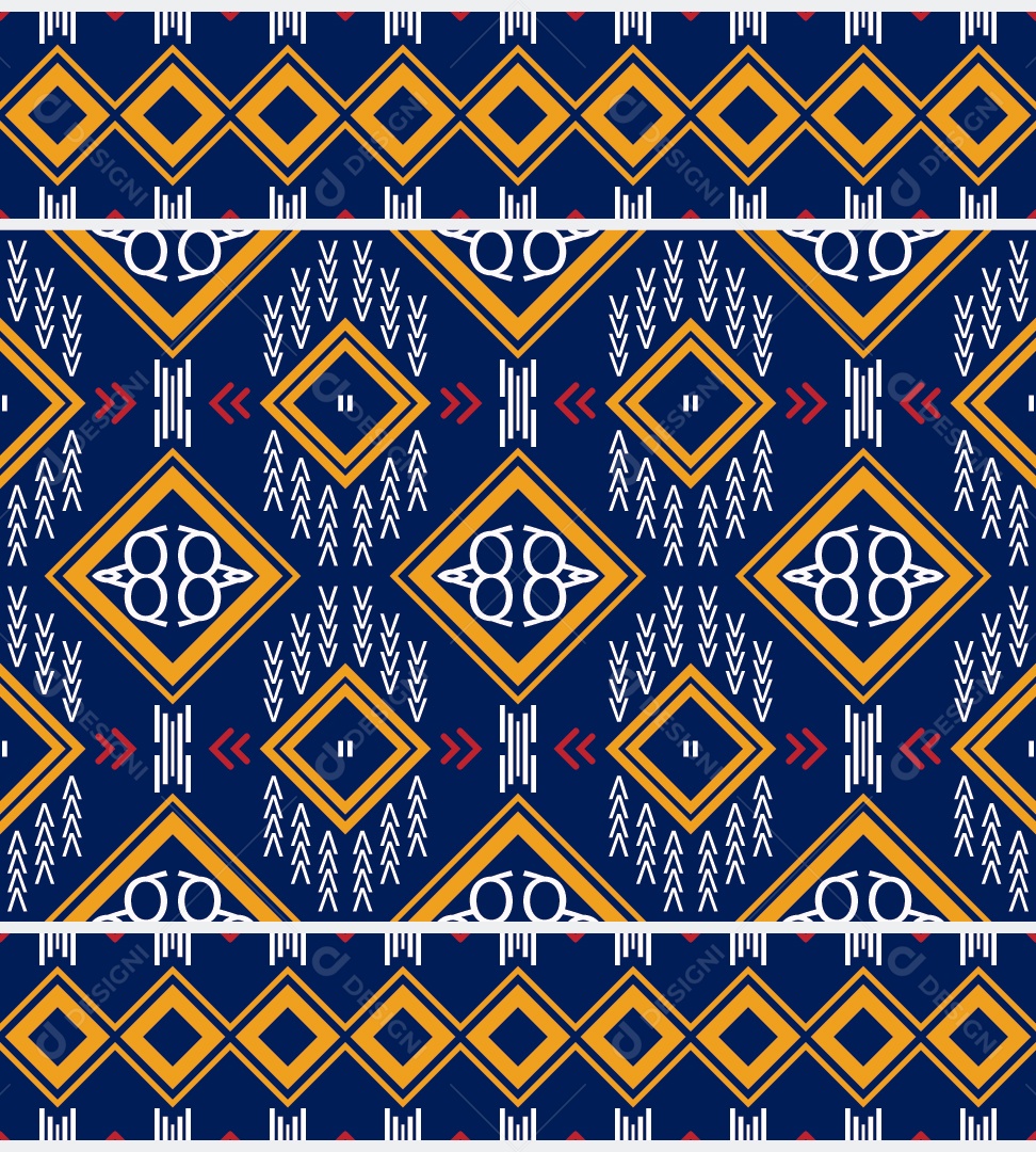 Padrão Tribal Tradicional Estilo Asteca Dourado e Azul Modernos Vetor EPS