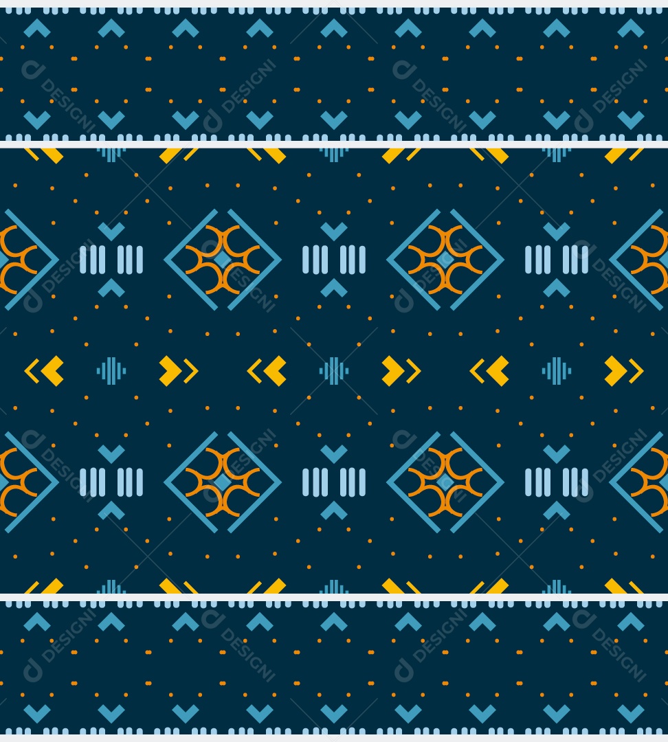 Padrão Tribal Tradicional Estilo Asteca Azul e Amarelo Modernos Vetor EPS