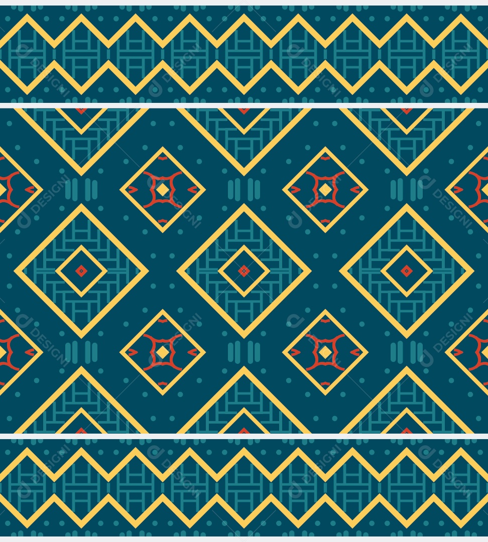 Padrão Tribal Tradicional Estilo Asteca Azul e Dourado Modernos Vetor EPS