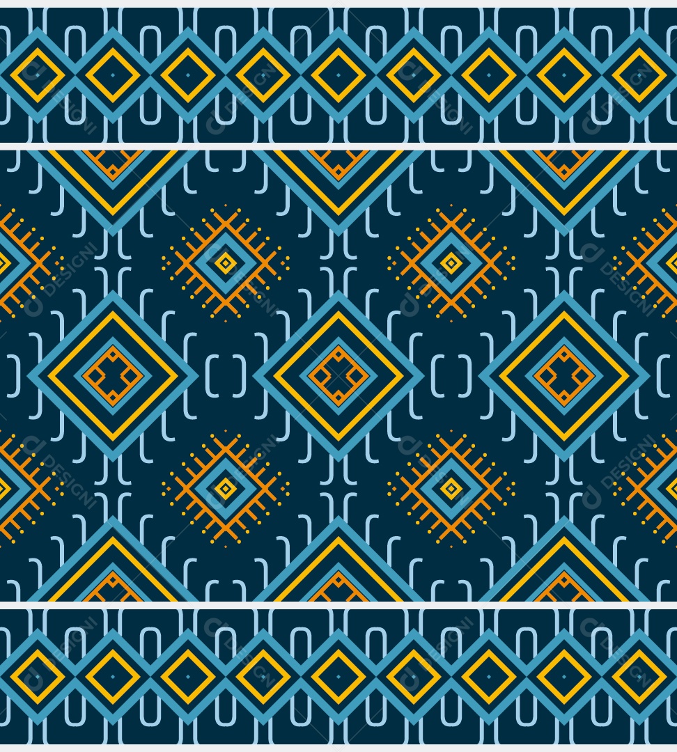 Padrão Tribal Tradicional Estilo Asteca Dourado e Azul Modernos Vetor EPS