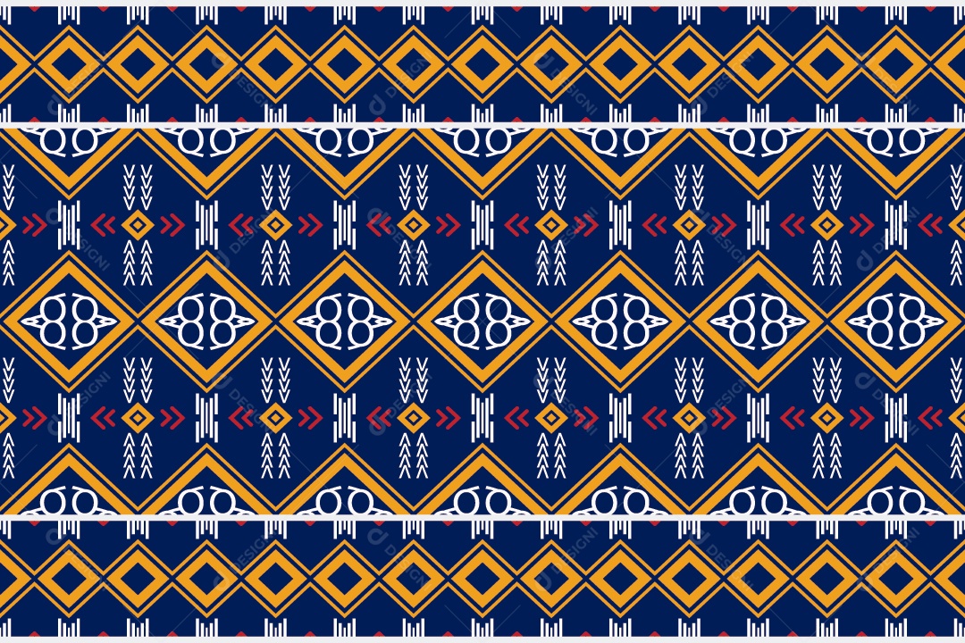 Padrão Tribal Tradicional Estilo Asteca Dourado e Azul Modernos Vetor EPS