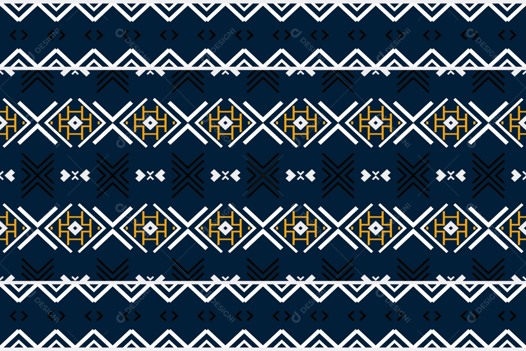 Padrão Tribal Tradicional Estilo Asteca Azul e Dourados Modernos Vetor EPS