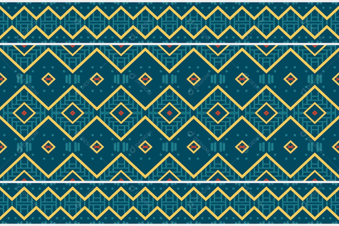 Padrão Tribal Tradicional Estilo Asteca Azul e Dourado Modernos Vetor EPS