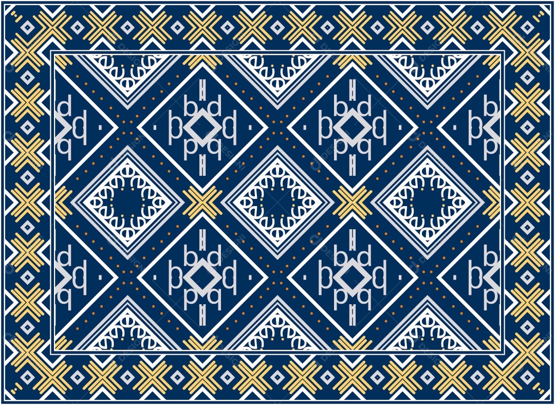 Padrão Tribal Tradicional Estilo Asteca Azul e Dourado Moderno Vetor EPS