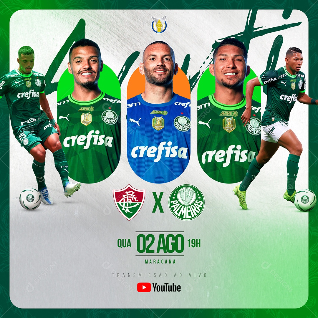Post Fluminense x Palmeiras Transmissão ao Vivo Social Media PSD Editável