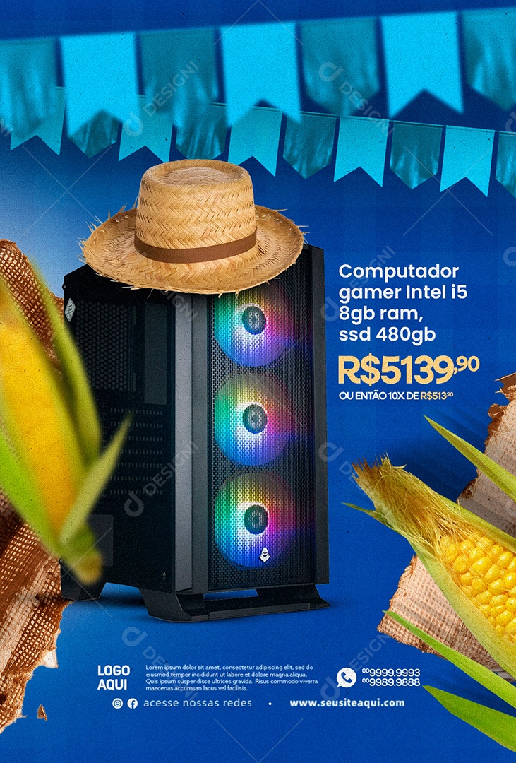 Computador Gamer Intel i5 São João Loja De Gamer Social Media PSD Editável