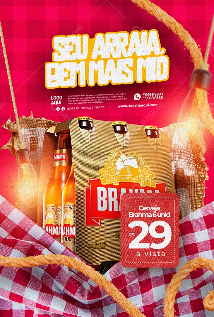 Seu Arraia Bem Mais Mió Cerveja Brahma Chopp São João Social Media PSD Editável