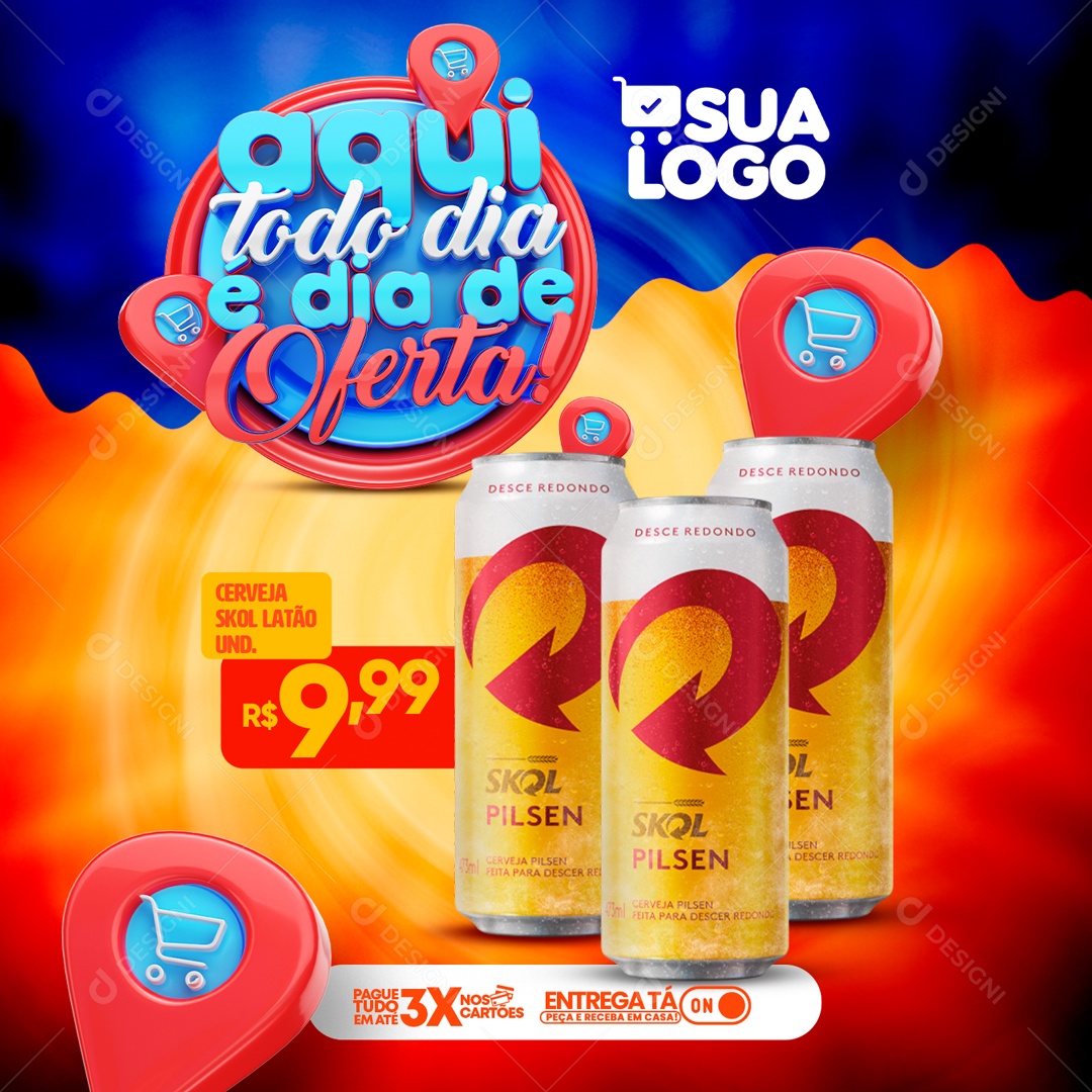 Aqui Todo Dia e Dia de Oferta Social Media PSD Editável