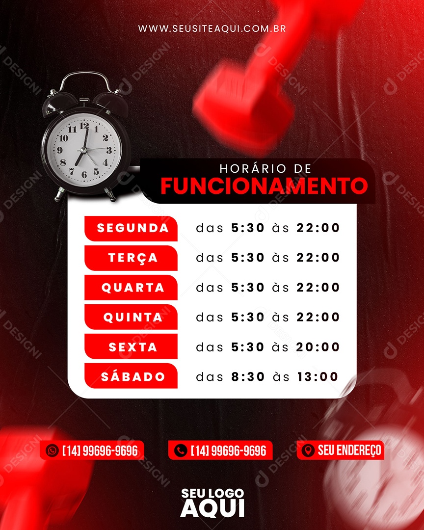 Academia Horário de funcionamento Social Media PSD Editável