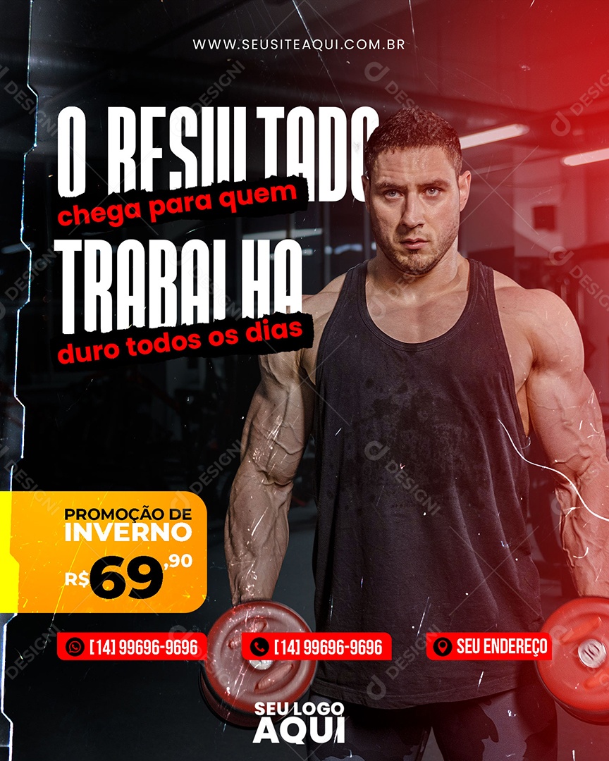 Academia O resultado Chega Pra Quem Trabalha Social Media PSD Editável