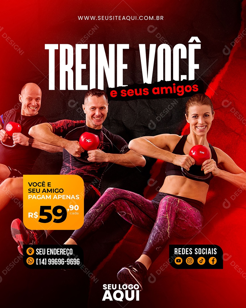Academia Treine Você e Seus Amigos Social Media PSD Editável