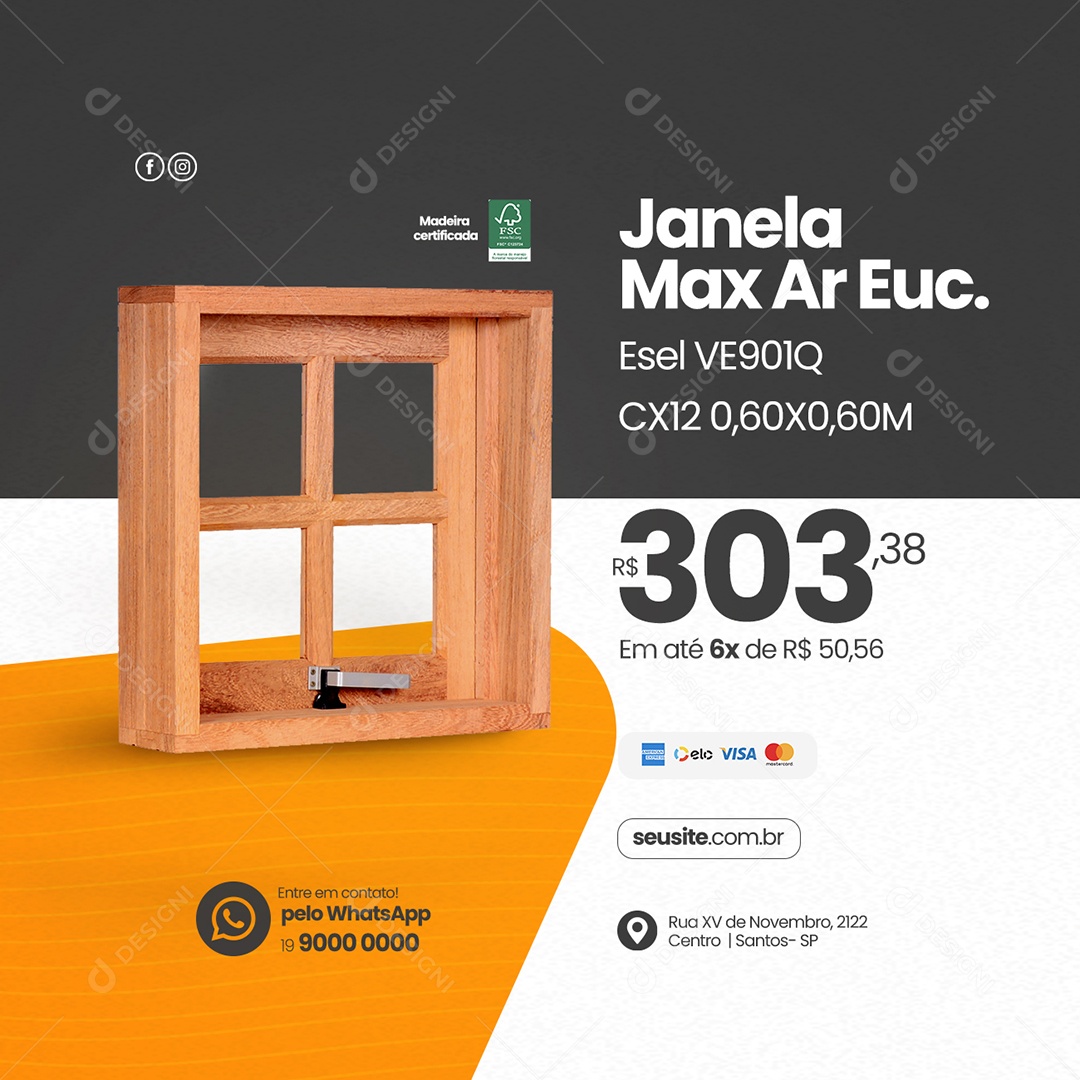 Janela Max Ar Euc 303,38 Em Até 6x De 50,56 Madeireira Social Media PSD Editável