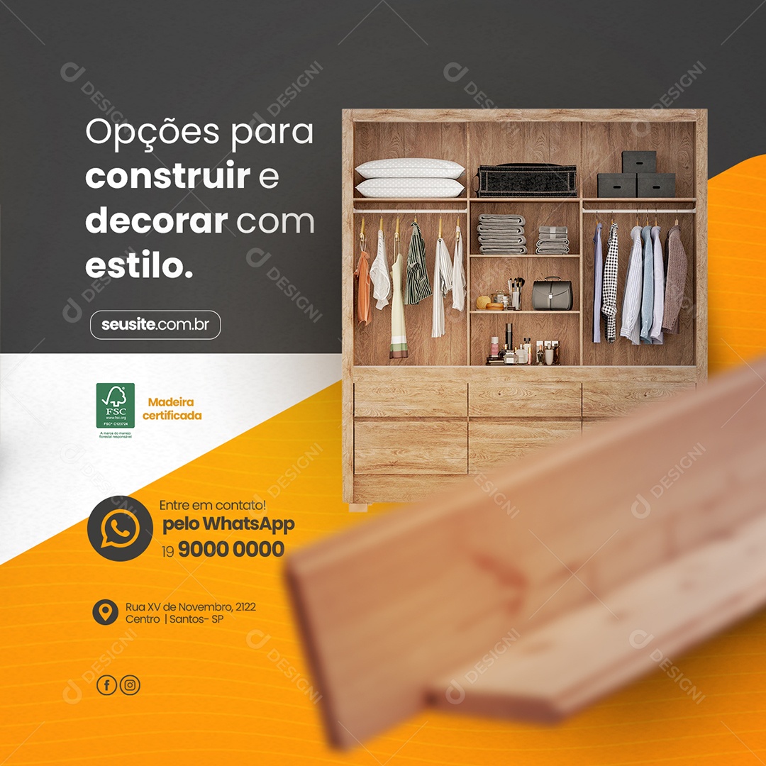 Opções Para Construir E Decorar Com Estilo Madeireira Social Media PSD Editável