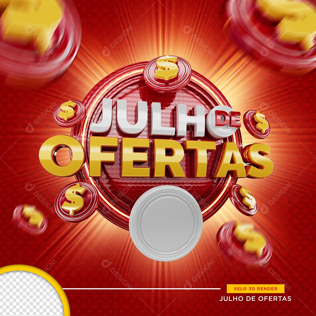 Julho de Ofertas Vermelho Selo 3D Para Composição PSD