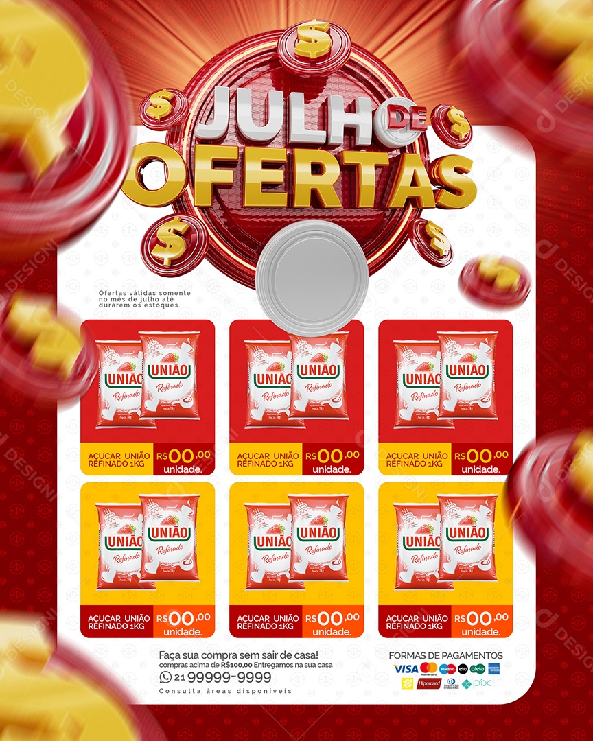 Encarte Julho de Ofertas Vermelho Social Media PSD Editável