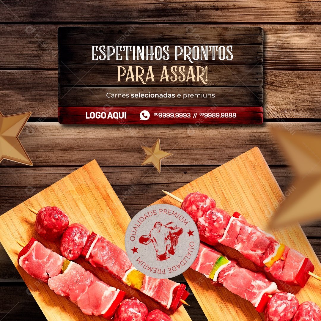 Espetinhos Prontos Para Assar Açougue Social Media PSD Editável
